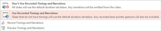 Select whether to use recorded timings and narrations.