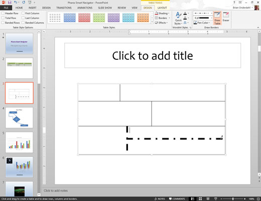 If you want to change the line size or style drawn for a particular segment, use the Pen Style and Pen Weight drop-down controls in the Draw Borders group on the Table Tools Design tab.