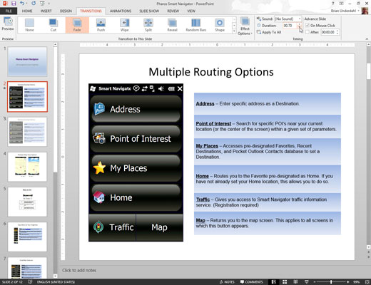 Use the Duration drop-down list to control how fast the transition should proceed.