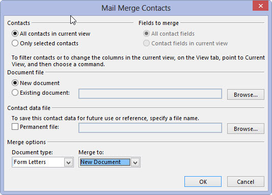 Choose New Document from the Merge To list.