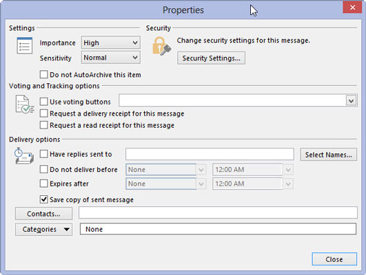 Choose Low, Normal, or High. Click the Close button (or press Esc) to close the Properties dialog box.