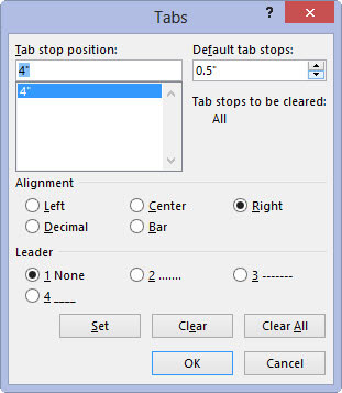 Select the tab stop from the Tab Stop Position list.