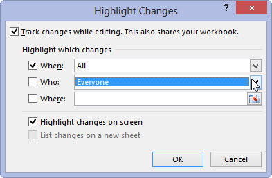 (Optional) If you want to restrict change tracking, click the name of the person to whom you want to restrict change tracking in the Who drop-down menu.