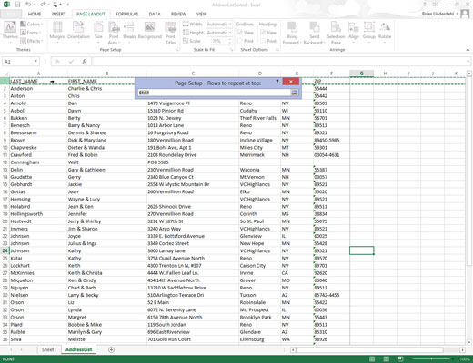 Select the Rows to Repeat at Top text box and then drag through the rows with information you want to appear at the top of each page in the worksheet below.