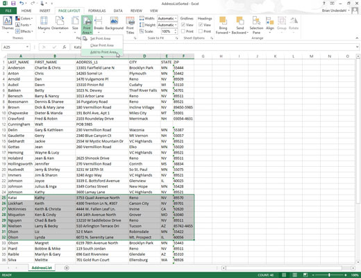 Add to the defined print area by selecting the cells adjacent to the print area.