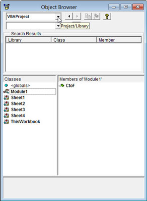 Click the drop-down list box that currently contains the value <All Libraries> and then select VBAProject from the drop-down list.