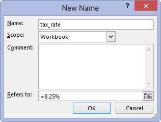 Click in the Refers To text box after the equal to sign (=) and replace (enter) the current cell address with the constant value (8.25% in this example) or a formula that calculates the constant.