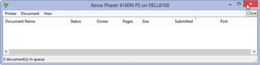 Wait for the print job to disappear from the queue in the printer’s dialog box and then click the Close button to return to Excel.