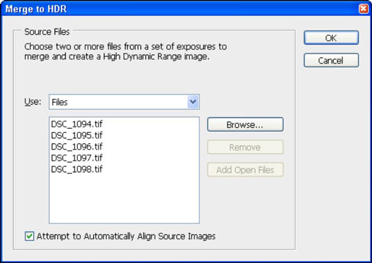 Choose File→Automate→Merge to HDR.