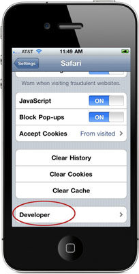 Scroll to the bottom of the screen and then tap Developer.