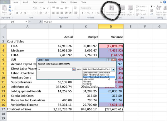 Point to Highlight Cells Rules and then select the type of criterion you want to use.