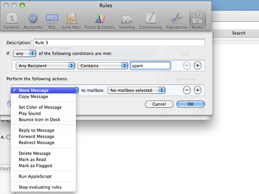 Click the first Perform the Following Actions pop-up menu and specify an action for this rule.