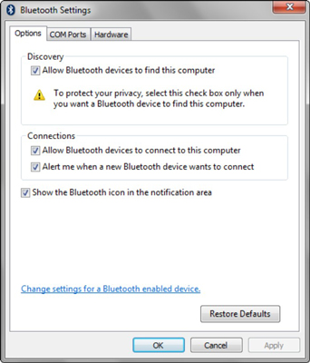 Right-click the Bluetooth device and choose Bluetooth Settings.