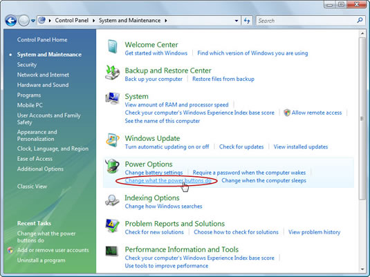 Click Change What the Power Buttons Do.
