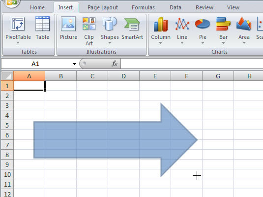 Click and drag the mouse in the worksheet to create the shape in the desired size.