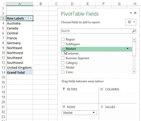 Select the Market check box in the list.