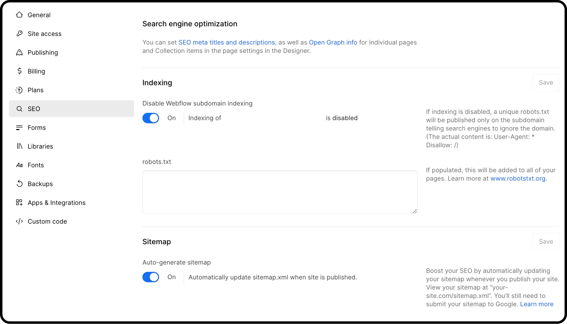 SEO Settings in Webflow