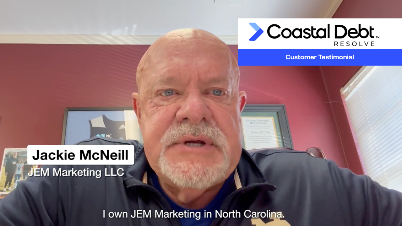 Jackie McNeill, owner of JEM Marketing looks into the camera ready to tell his MCA debt relief story.