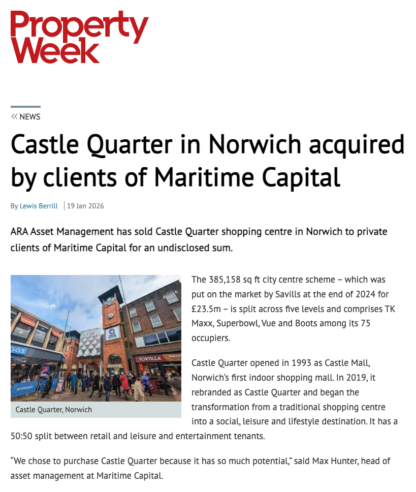 Castle Quarter in Norwich acquired by clients of Maritime Capital