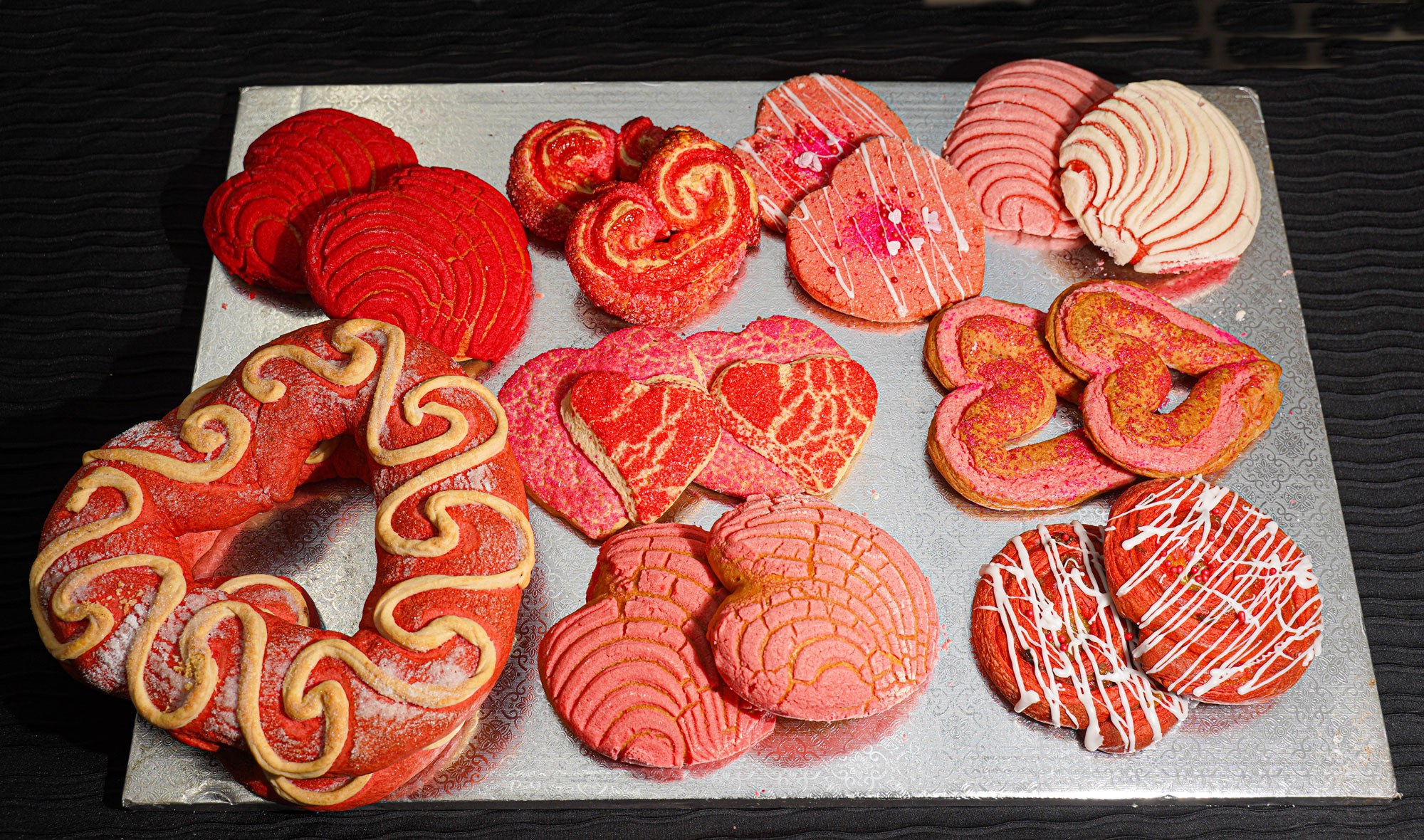 tray with multiple heart shaped breads