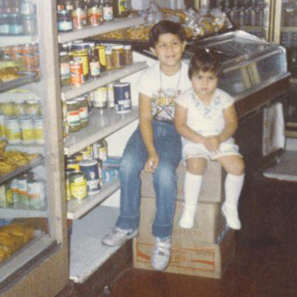 two children in a shop