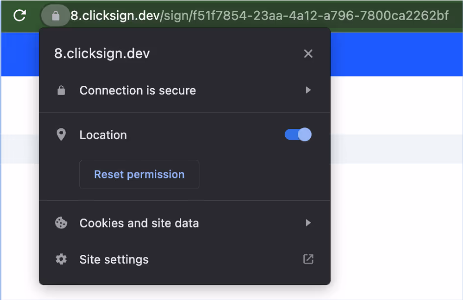 Janela de autorização da localização compartilhada no Chrome.