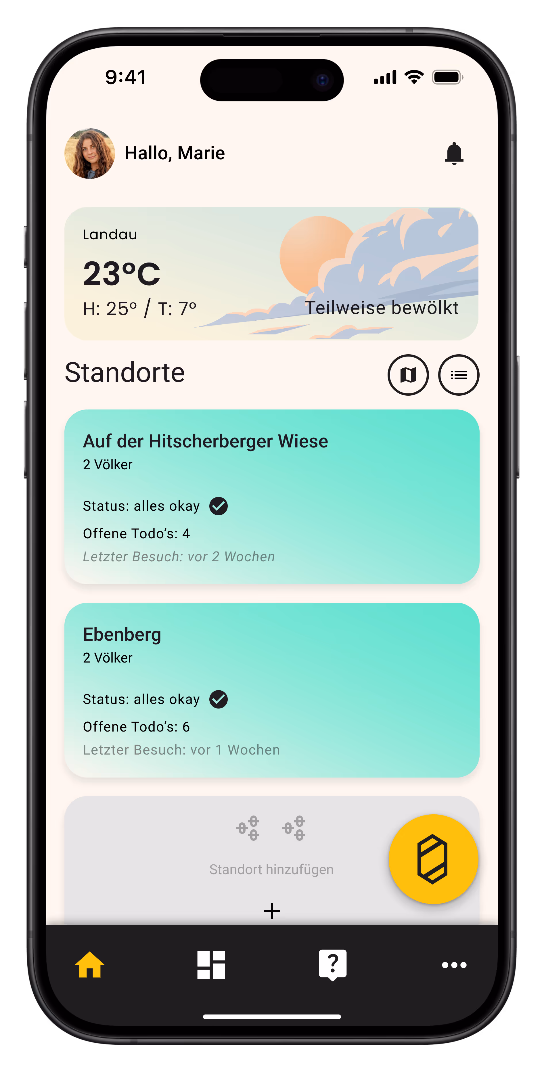Home screen with hint
