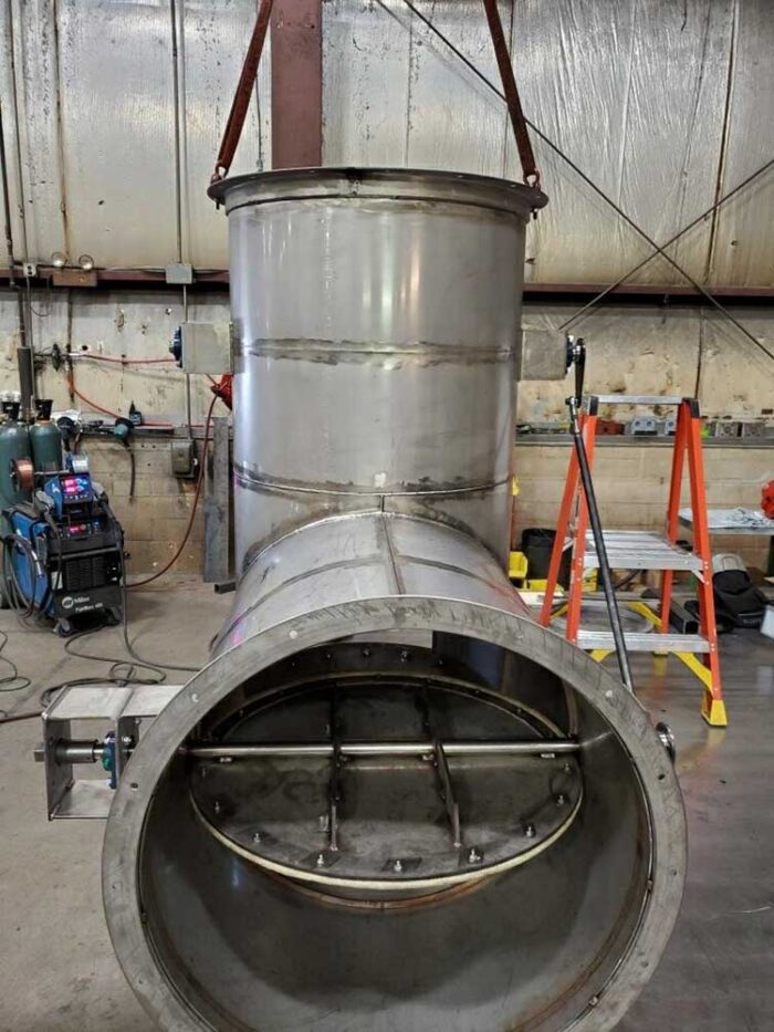 Stainless steel t-damper with internal view of damper blades