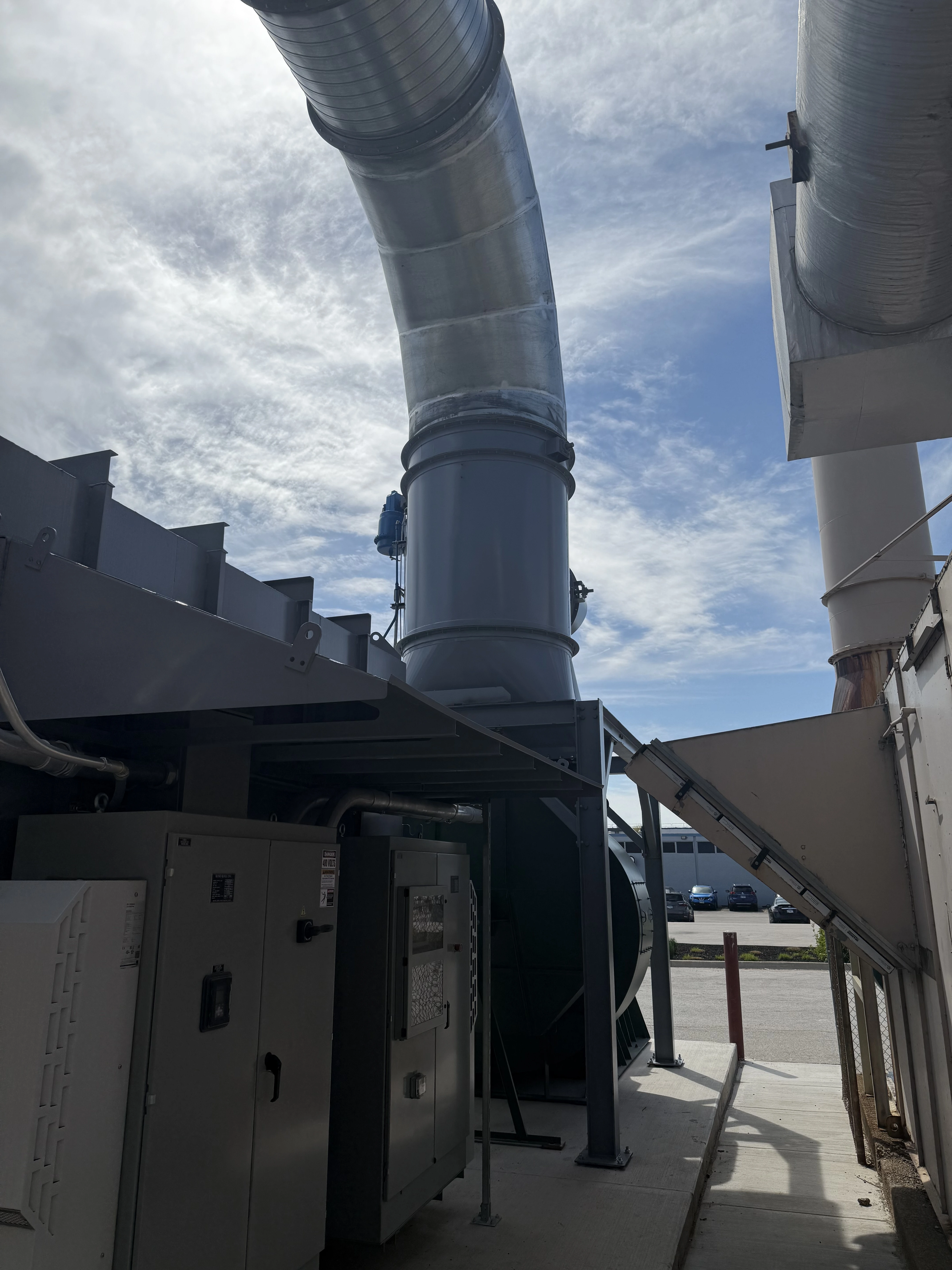 Ductwork for installed regenerative thermal oxidizer