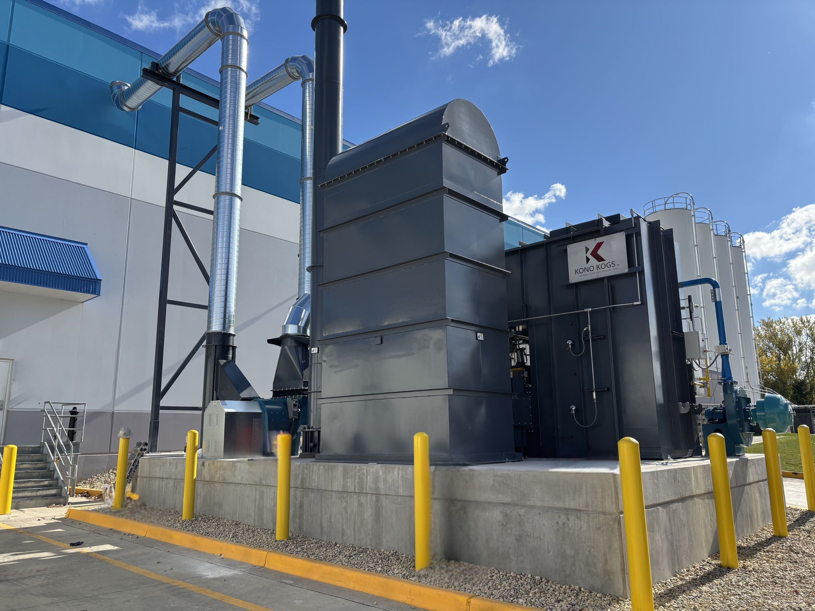 Completely refurbished regenerative thermal oxidizer installed outside of a polycarbonate manufacturer's facility