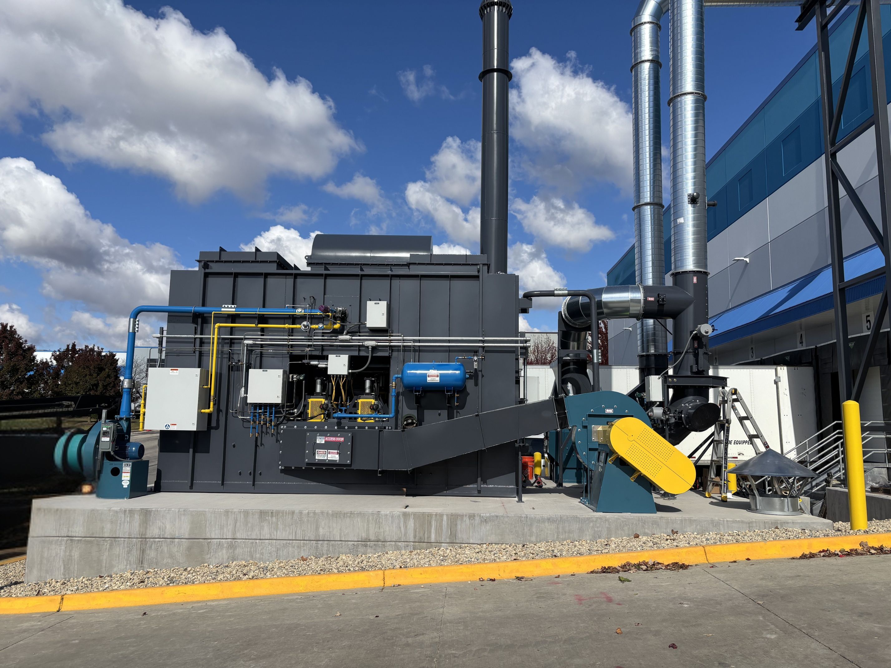 Exterior shot of a newly refurbished RTO installed at a polycarbonate manufacturer