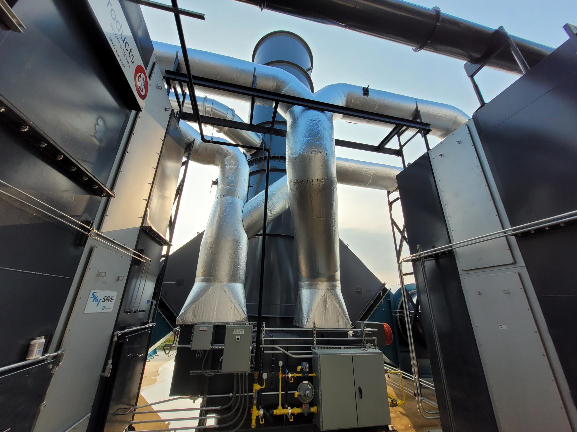 View of custom VOC Rotary Concentrator ductwork installation