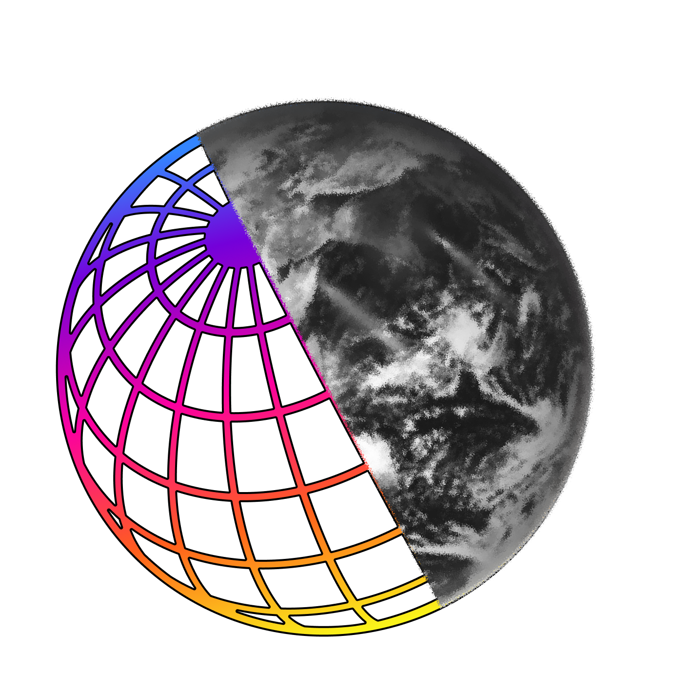 Globe with neon wireframe