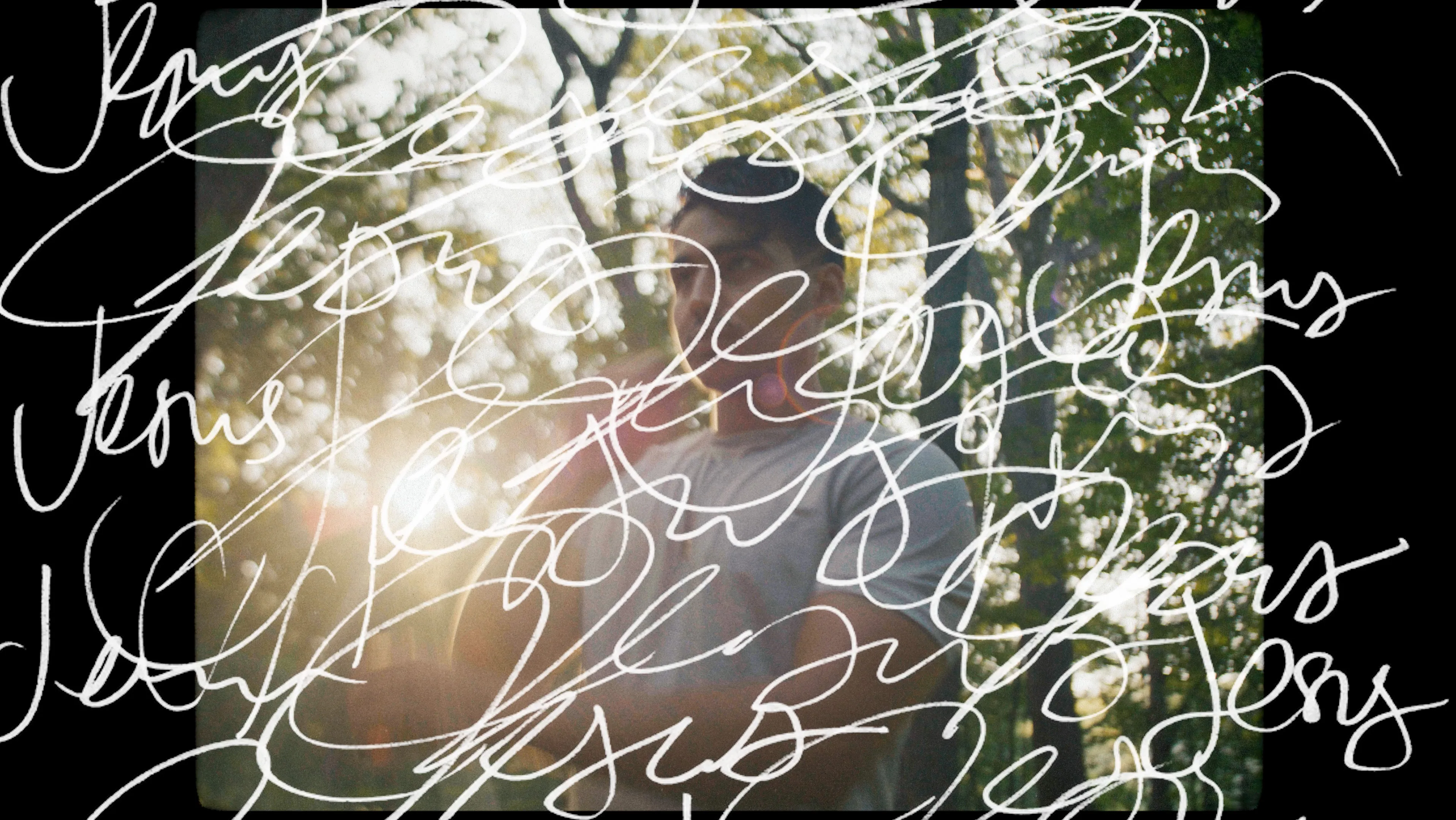 Runner overlaid with animated white scribble text