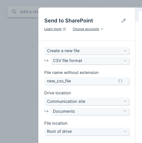 Send to SharePoint: create a new file