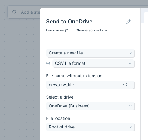 Send to OneDrive: create a new file