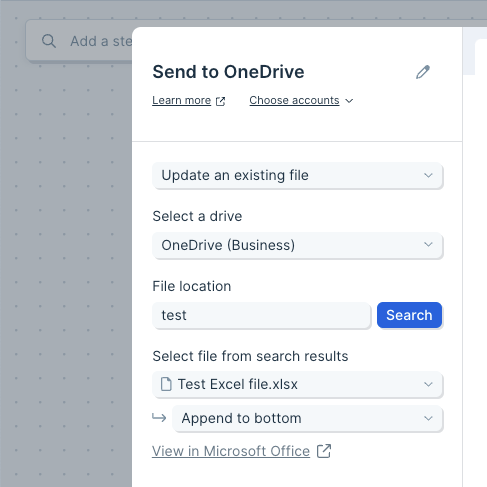 Send to OneDrive: update an existing file