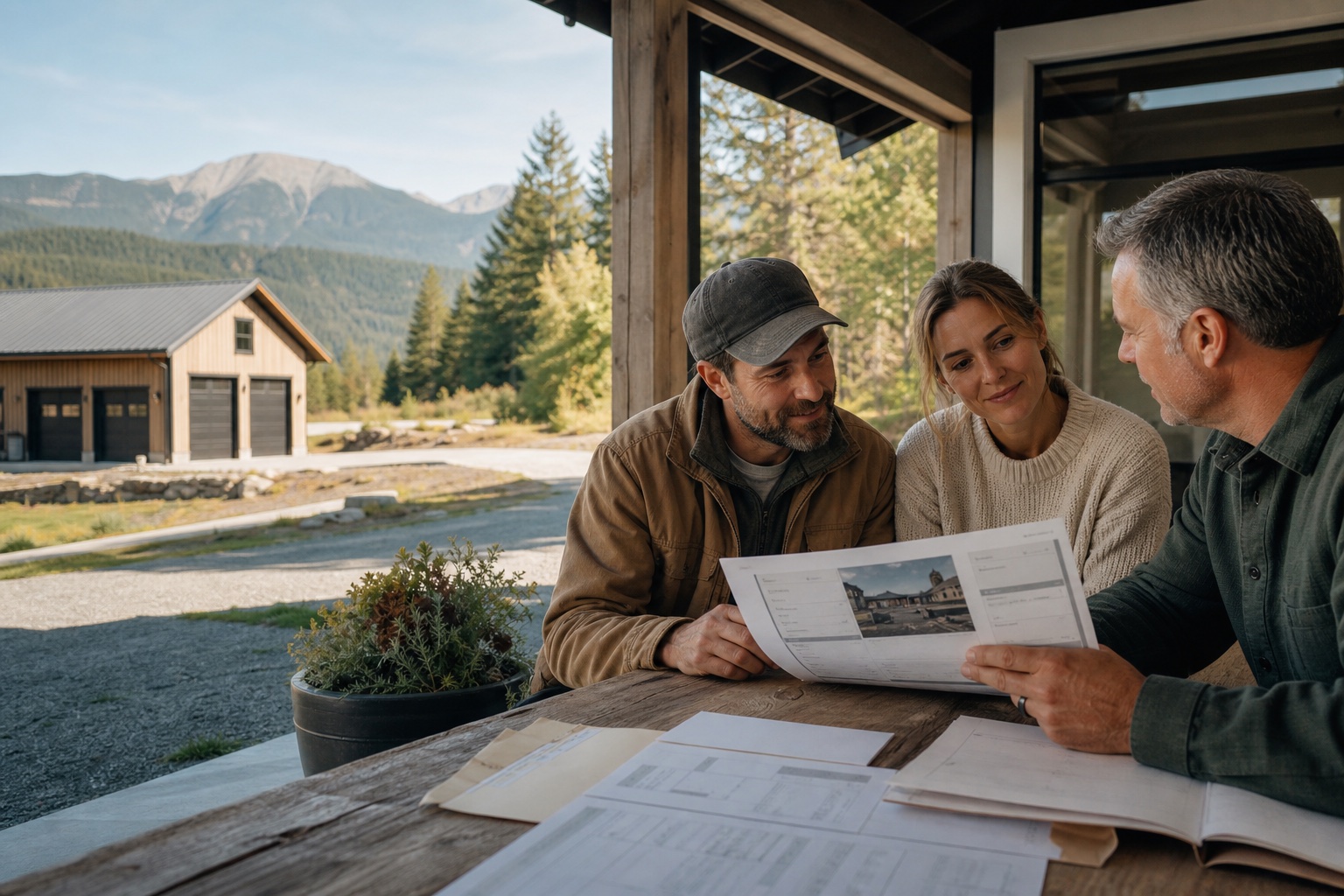 Acreage owners reviewing property and mortgage information with a professional