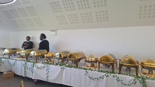 Table set up of chafing dishes