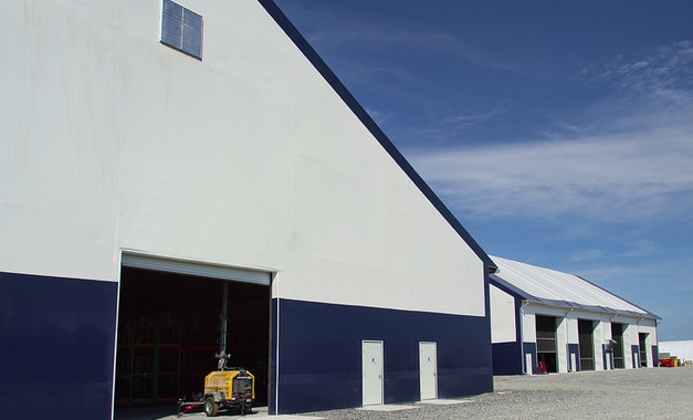 The fabric warehouse and maintenance buildings at Keeyask Generating Station. 