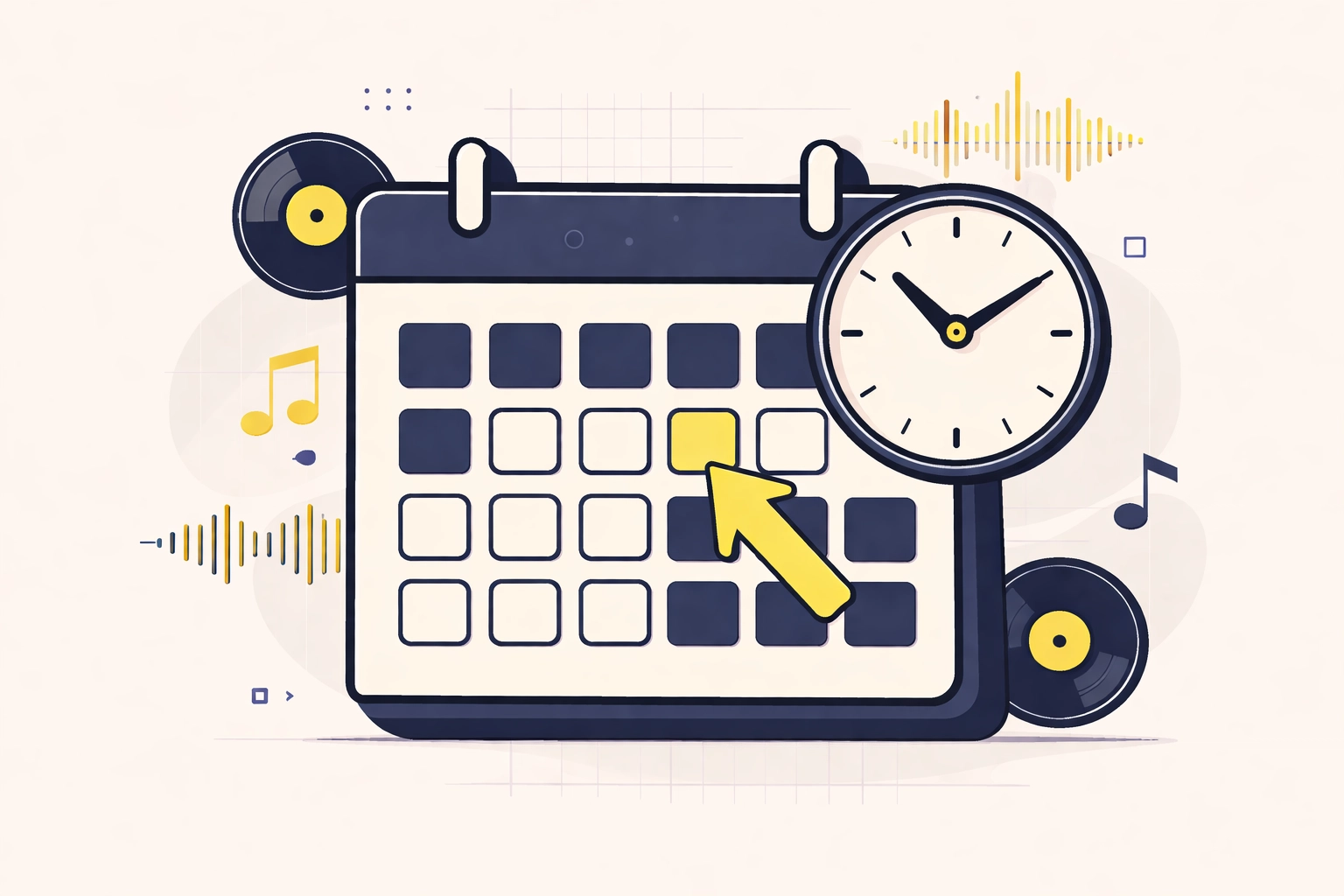 Calendar and clock illustration showing optimal song release timing for effective Spotify promotion.