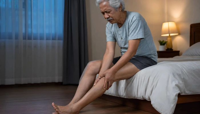 Elderly man experiencing heaviness in his legs
