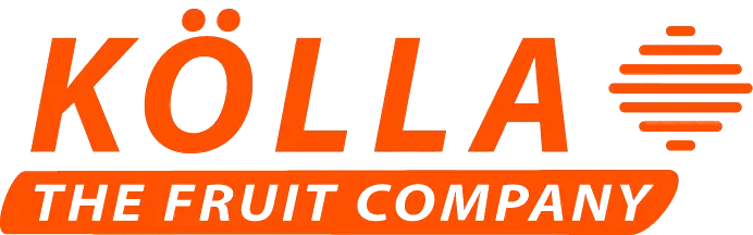 KÖLLA logo with tagline THE FRUIT COMPANY, featuring stylized orange text and a horizontal striped design element.