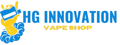 HG Innovation Vape Shop logo with stylized yellow hand holding a blue vape device.