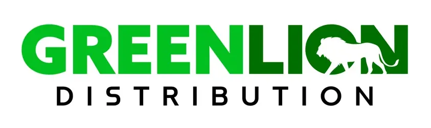 GreenLion Distribution logo with the text GREENLION in green uppercase letters and a silhouette of a lion integrated into the letter O, and DISTRIBUTION below in black uppercase letters.