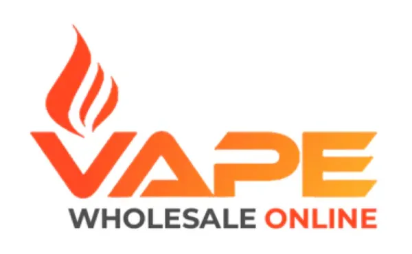 Vape Wholesale Online logo with stylized orange flame above the word VAPE in gradient orange, and WHOLESALE ONLINE text below.