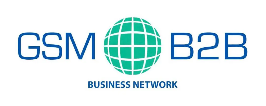 GSM B2B Business Network logo with a green globe grid between the text.