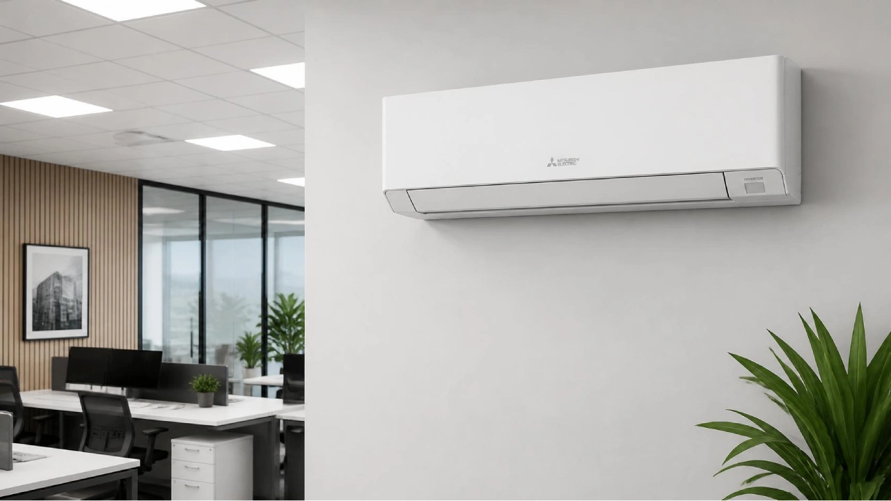 reverse cycle air conditioner installed in an office