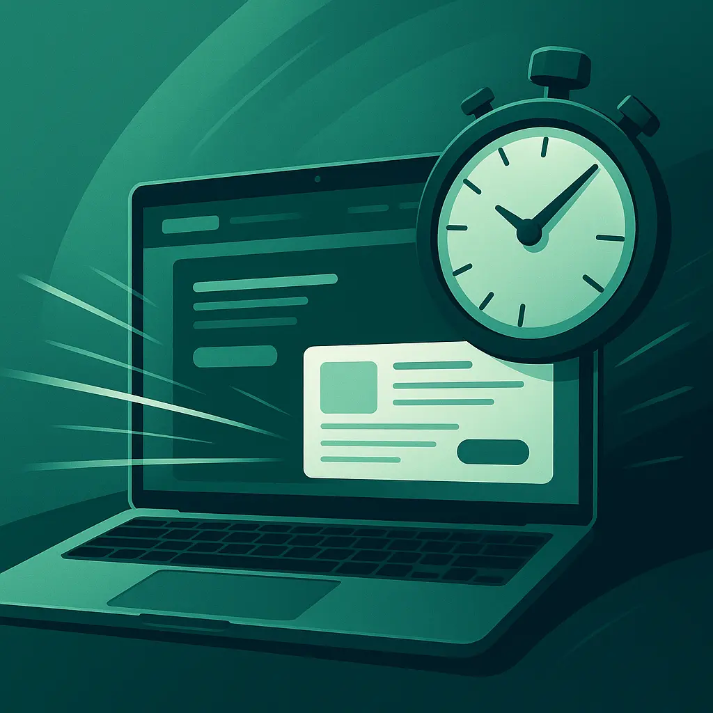 Ordinateur et un chrono pour montrer la rapidité de création d'un site web