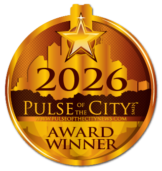 2026 Pulse of the City News Award Winner emblem with gold star and city skyline background.